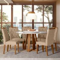 Conjunto Sala De Jantar Mesa Vitoria 1,35 Com Tampo Giratório E 6 Cadeiras Sarah Ypê/off White/ln05 - New Ceval  - 1