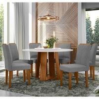 Conjunto Sala De Jantar Mesa Isabela 1,35m Com Tampo Giratório E 6 Cadeiras Amanda Ypê/off White/ln02 - New Ceval - 1