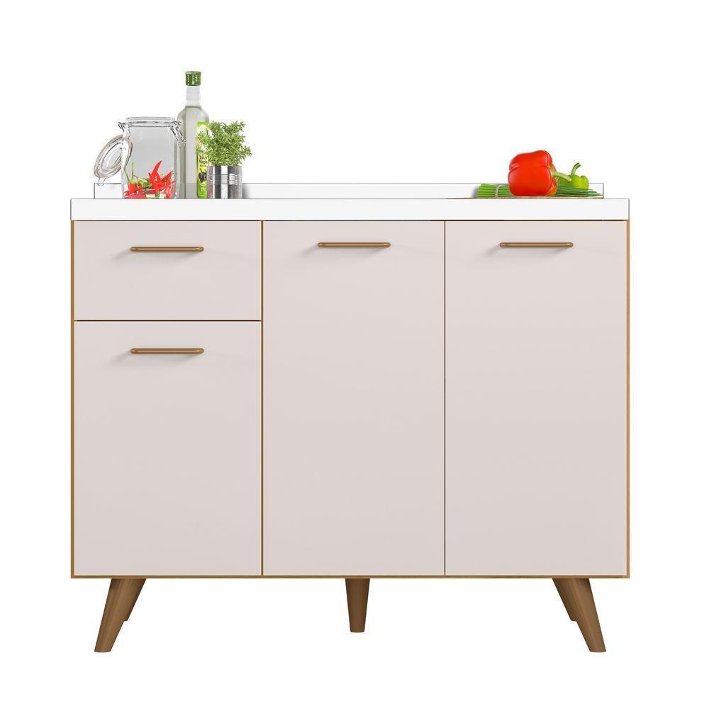 Balcão De Cozinha 3 Portas 1 Gaveta ,05cm Sem Tampo Freijó Uv/off Acetinado Olinda - Poliman - 1