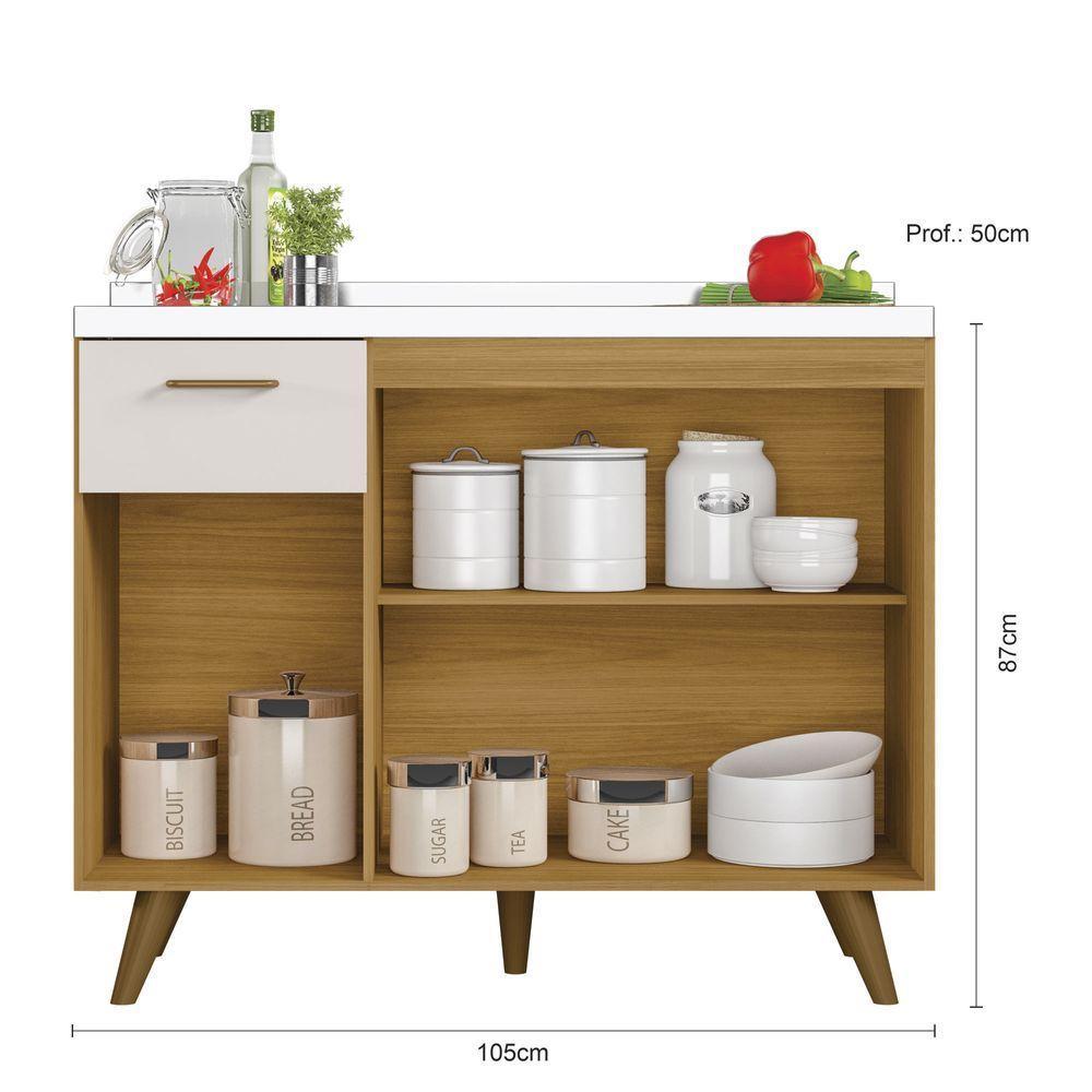 Balcão De Cozinha 3 Portas 1 Gaveta ,05cm Sem Tampo Freijó Uv/off Acetinado Olinda - Poliman - 6