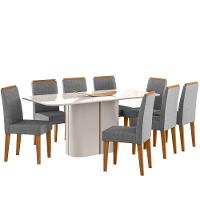 Conjunto Sala De Jantar Mesa Serena 1,80m Com 8 Cadeiras Cecilia Off White/friso Ypê/al07 - New Ceval  - 2