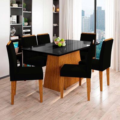 Conjunto Sala De Jantar Mesa Barbara 1,60m Com 6 Cadeiras Ana Ypê/preto/ja03 - New Ceval