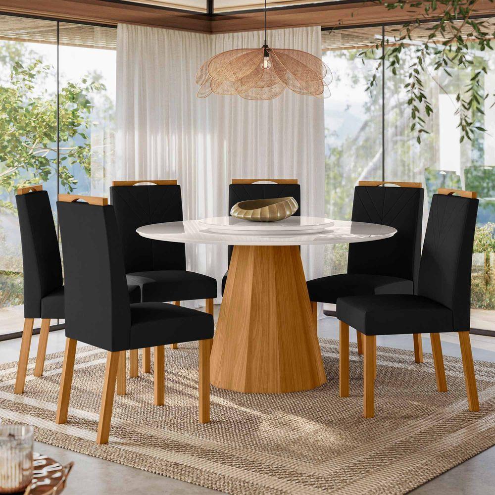 Conjunto Sala De Jantar Mesa Isis 1,35m Com Tampo Giratório E 6 Cadeiras Anitta Ypê/off White/ja03 - New Ceval  - 1