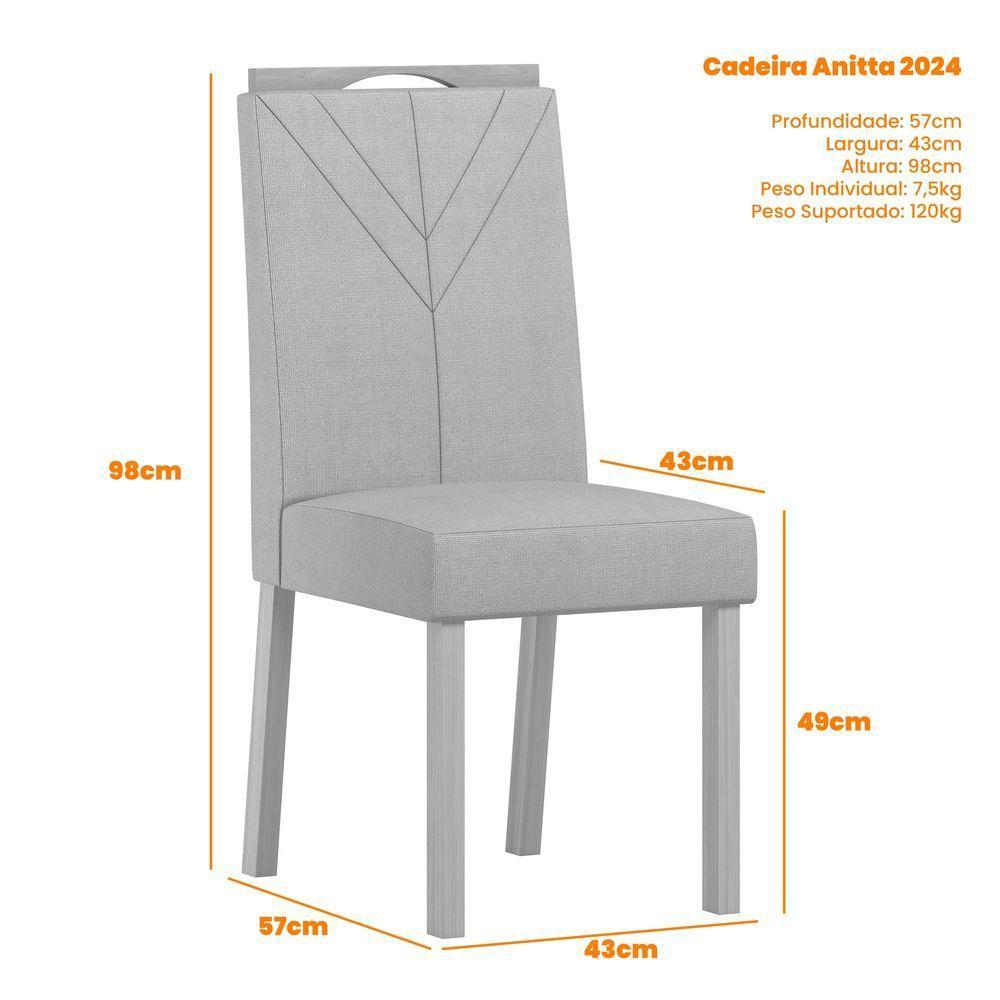 Conjunto Sala De Jantar Mesa Isis 1,35m Com Tampo Giratório E 6 Cadeiras Anitta Ypê/off White/ja03 - New Ceval  - 8