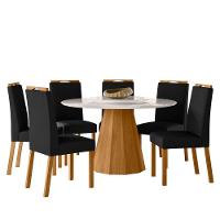 Conjunto Sala De Jantar Mesa Isis 1,35m Com Tampo Giratório E 6 Cadeiras Anitta Ypê/off White/ja03 - New Ceval  - 2