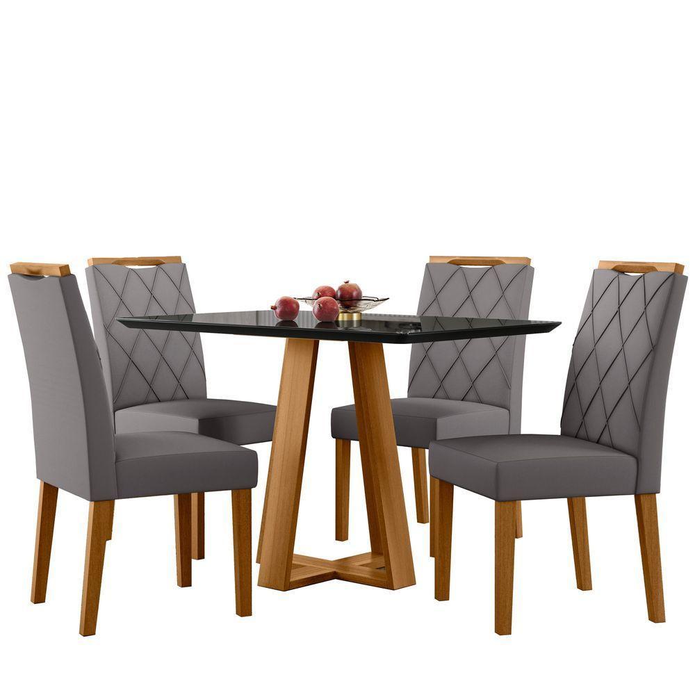 Conjunto Sala De Jantar Mesa Lectus 1,20m Com 4 Cadeiras Sarah Ypê/preto/ja02 - New Ceval - 2