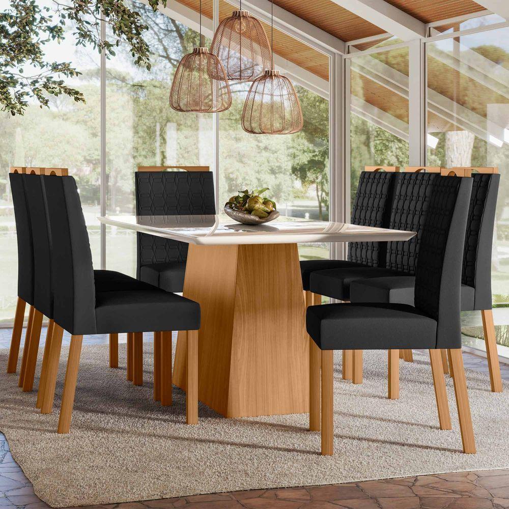 Conjunto Sala De Jantar Mesa Barbara 1,80m Com 8 Cadeiras Mariah Ypê/off White/ja03 - New Ceval - 1