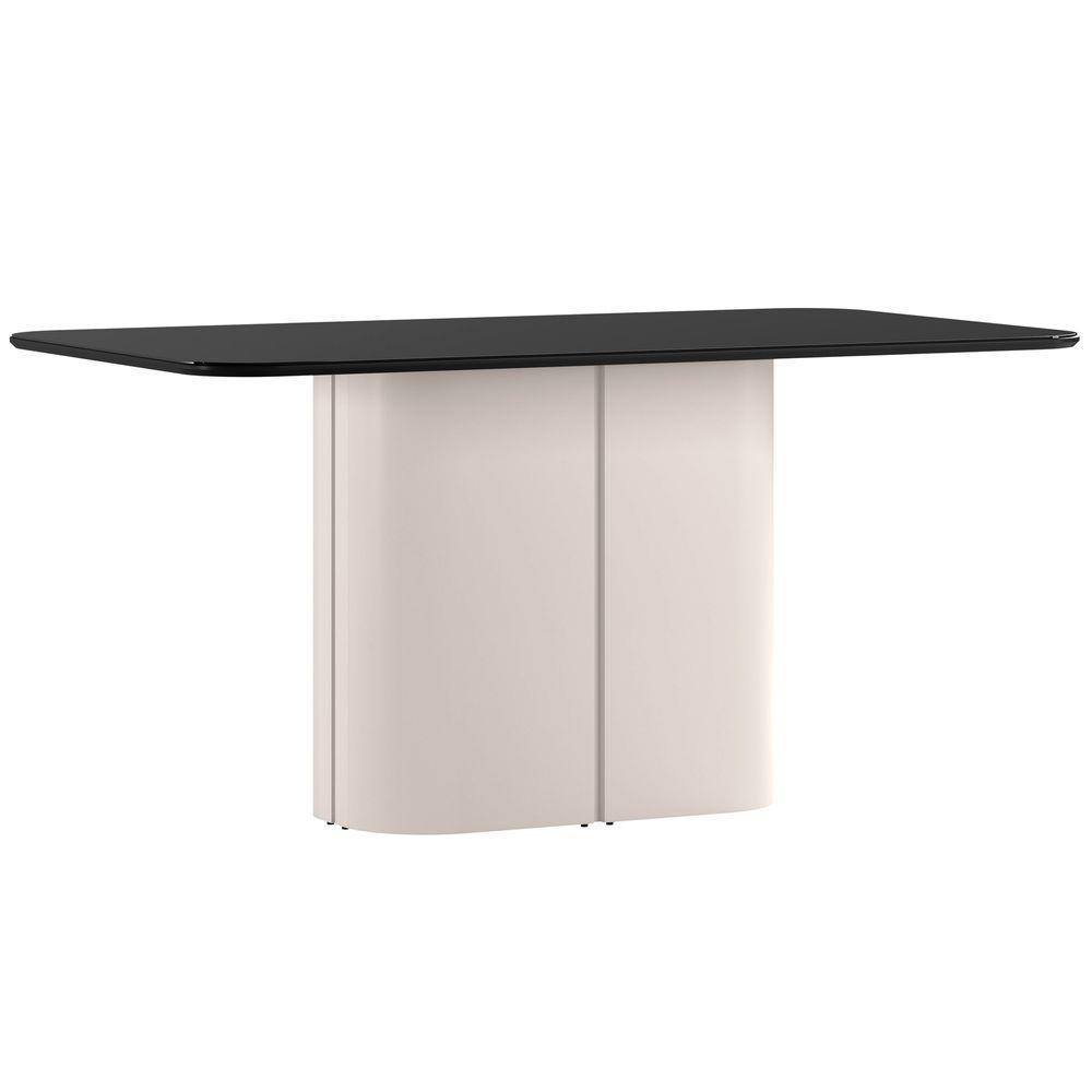 Mesa De Jantar Para 8 Lugares 180cm Tampo Mdf Com Vidro Serena Off White/preto - New Ceval - 1