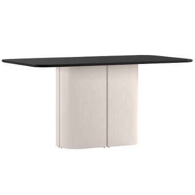 Mesa De Jantar Para 8 Lugares 180cm Tampo Mdf Com Vidro Serena Off White/preto - New Ceval