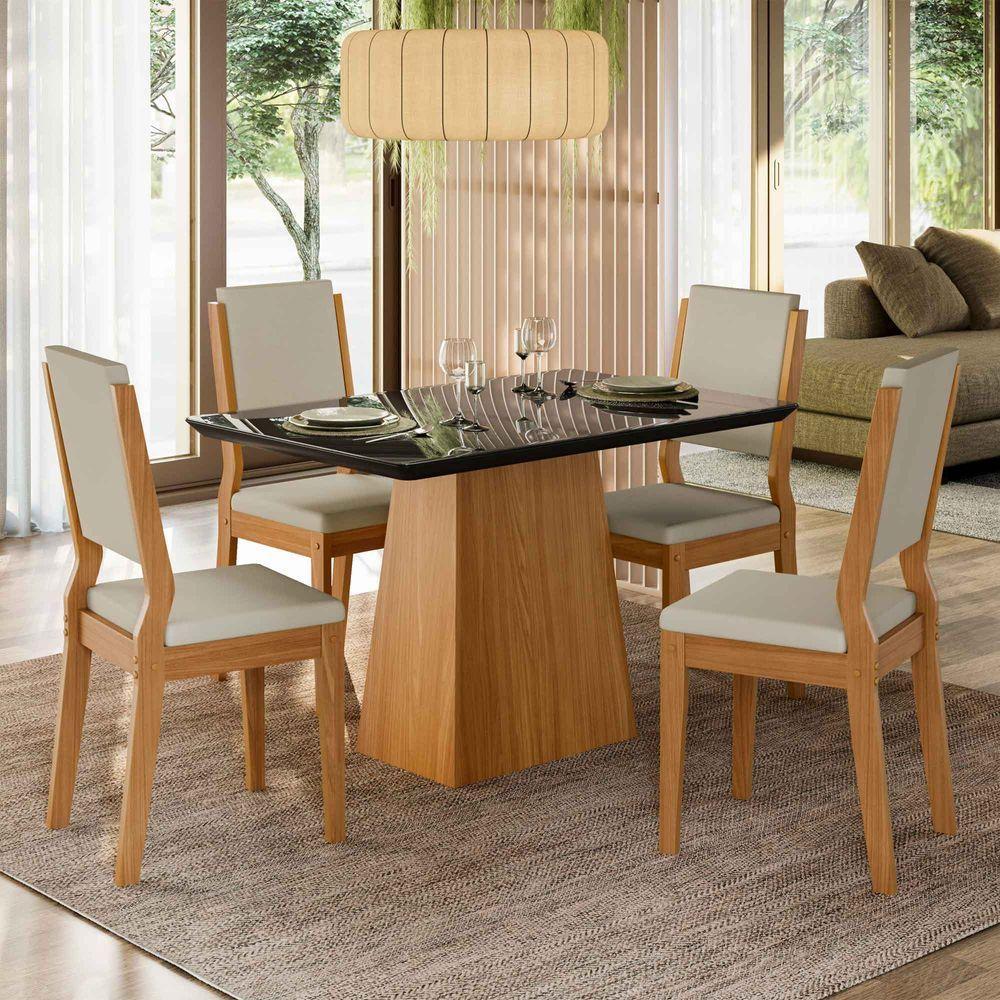 Conjunto Sala De Jantar Mesa Barbara 1,20m Com 4 Cadeiras Carol Ypê/preto/ja01 - New Ceval  - 1