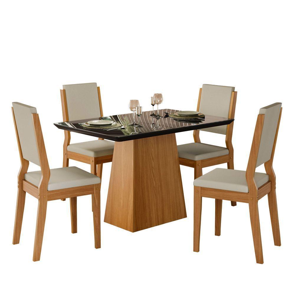 Conjunto Sala De Jantar Mesa Barbara 1,20m Com 4 Cadeiras Carol Ypê/preto/ja01 - New Ceval  - 2