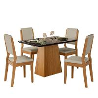 Conjunto Sala De Jantar Mesa Barbara 1,20m Com 4 Cadeiras Carol Ypê/preto/ja01 - New Ceval  - 2
