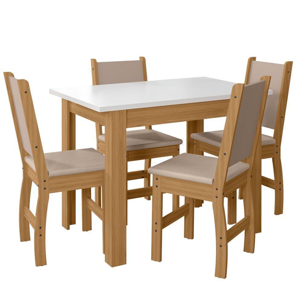 Conjunto Sala De Jantar 4 Cadeiras Tampo Retangular 108cm Sem Vidro Bellagio Freijó Uv/off White Clara Savana - Poliman - 1