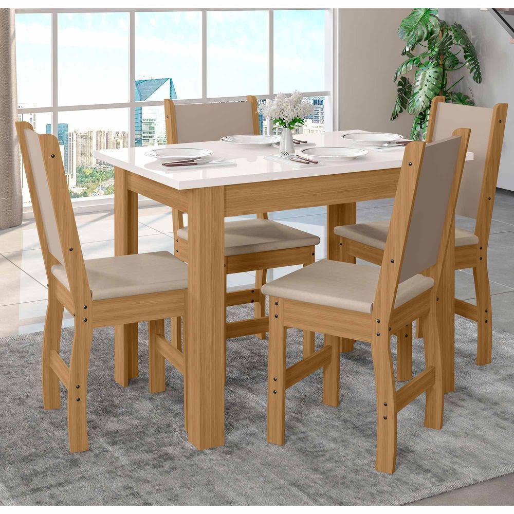 Conjunto Sala De Jantar 4 Cadeiras Tampo Retangular 108cm Sem Vidro Bellagio Freijó Uv/off White Clara Savana - Poliman - 2