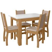 Conjunto Sala De Jantar 4 Cadeiras Tampo Retangular 108cm Sem Vidro Bellagio Freijó Uv/off White Clara Savana - Poliman - 1