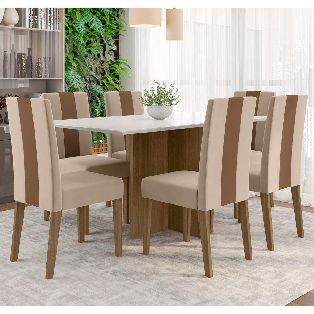Conjunto Sala De Jantar Mesa Retangular 160cm Helo E 6 Cadeiras Linea Carvalho/off White - Poliman - 1
