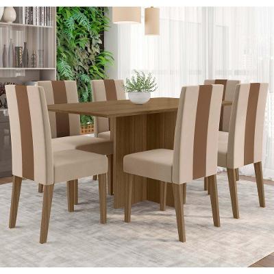Conjunto Sala De Jantar Mesa Retangular 160cm Helo E 6 Cadeiras Linea Carvalho - Poliman