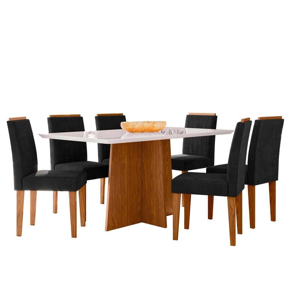 Conjunto Sala De Jantar Mesa Anitta 1,60m Com 6 Cadeiras Ana Ypê/off White/ja03 - New Ceval - 2