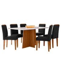Conjunto Sala De Jantar Mesa Anitta 1,60m Com 6 Cadeiras Ana Ypê/off White/ja03 - New Ceval - 2