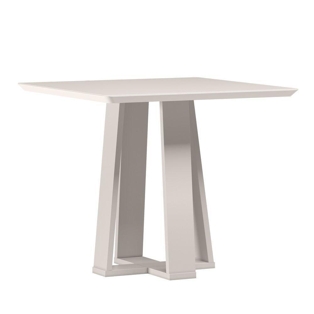 Mesa De Jantar Quadrada 4 Lugares 90cm Tampo Mdf Com Vidro Valencia Off White - New Ceval - 1