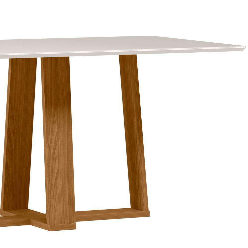 Mesa De Jantar Para 6 Lugares 1,60m Tampo Mdf Com Vidro Rubi Ypê/off White - New Ceval - 2
