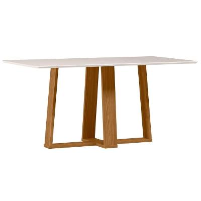 Mesa De Jantar Para 6 Lugares 1,60m Tampo Mdf Com Vidro Rubi Ypê/off White - New Ceval
