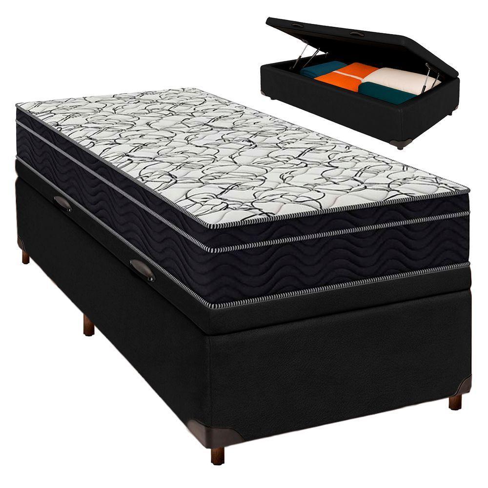 Bau Blindado Preto + Colchão Solteiro Airtech 150 Ortobom - 1