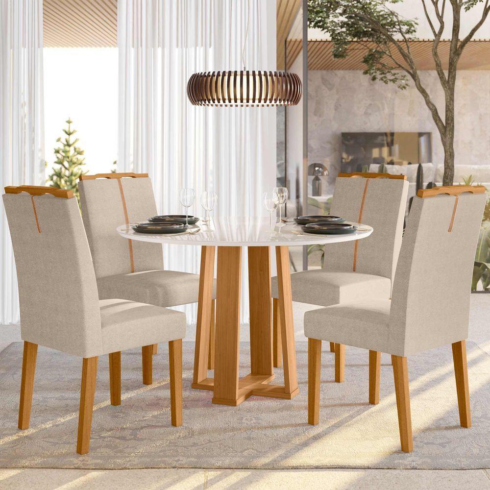 Conjunto Sala De Jantar Mesa Isabela 1,17m Com 4 Cadeiras Serena Ypê/off White/al10 - New Ceval  - 1