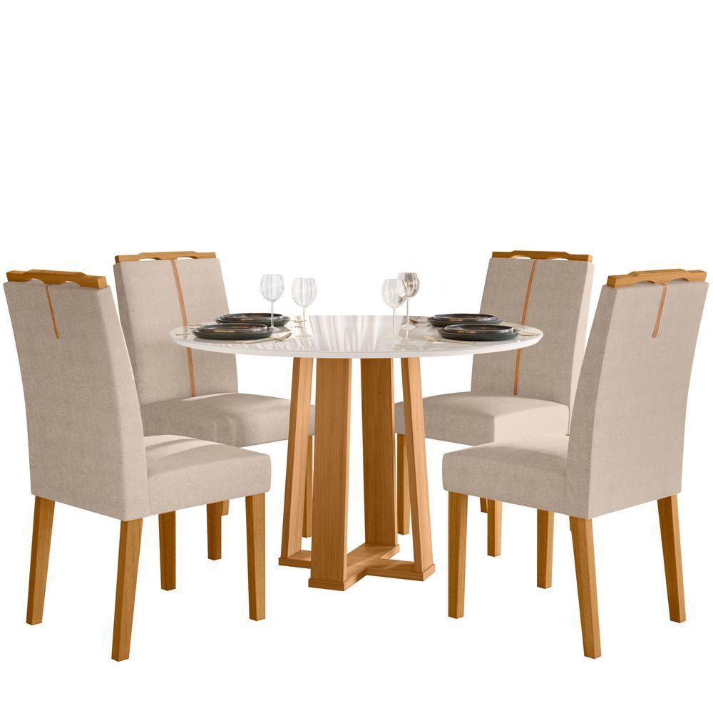 Conjunto Sala De Jantar Mesa Isabela 1,17m Com 4 Cadeiras Serena Ypê/off White/al10 - New Ceval  - 2