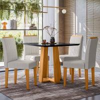 Conjunto Sala De Jantar Mesa Valência 90cm Com 4 Cadeiras Ana Ypê/preto/ja01 - New Ceval - 1