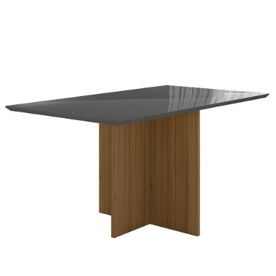 Mesa De Jantar Retangular 6 Lugares 160cm Tampo Chanfrado Com Vidro Helô Carvalho/grafite/preto - Poliman