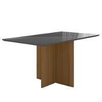 Mesa De Jantar Retangular 6 Lugares 160cm Tampo Chanfrado Com Vidro Helô Carvalho/grafite/preto - Poliman - 1