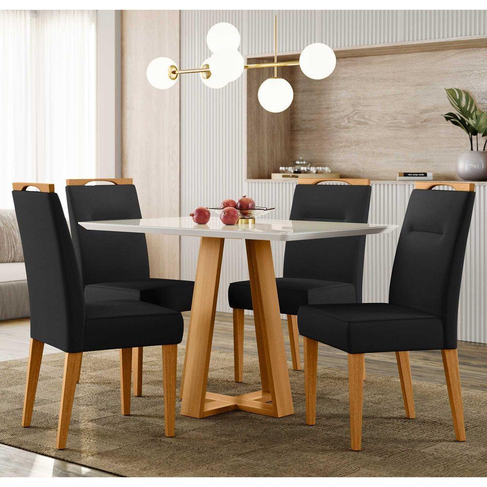 Conjunto Sala De Jantar Mesa 1,20m Com 4 Cadeiras Lectus Ypê/off White/ja03 - New Ceval - 1