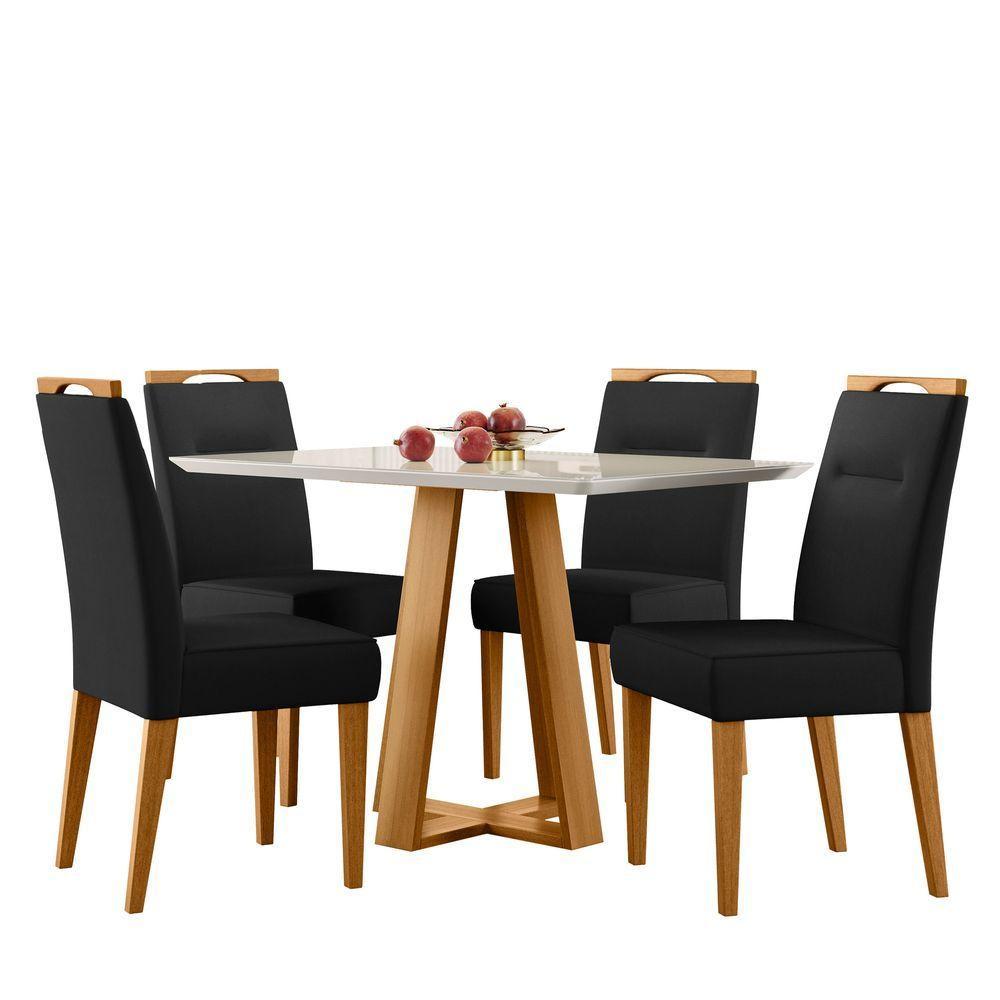 Conjunto Sala De Jantar Mesa 1,20m Com 4 Cadeiras Lectus Ypê/off White/ja03 - New Ceval - 2