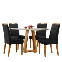 Conjunto Sala De Jantar Mesa 1,20m Com 4 Cadeiras Lectus Ypê/off White/ja03 - New Ceval - 2