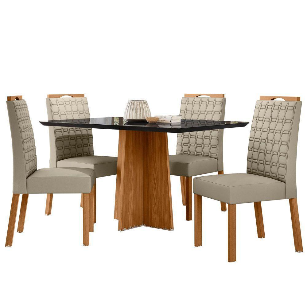 Conjunto Sala De Jantar Mesa Anitta 1,35m Com 4 Cadeiras Mariah Ypê/preto/ja01 - New Ceval - 2