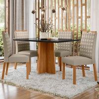 Conjunto Sala De Jantar Mesa Anitta 1,35m Com 4 Cadeiras Mariah Ypê/preto/ja01 - New Ceval - 1