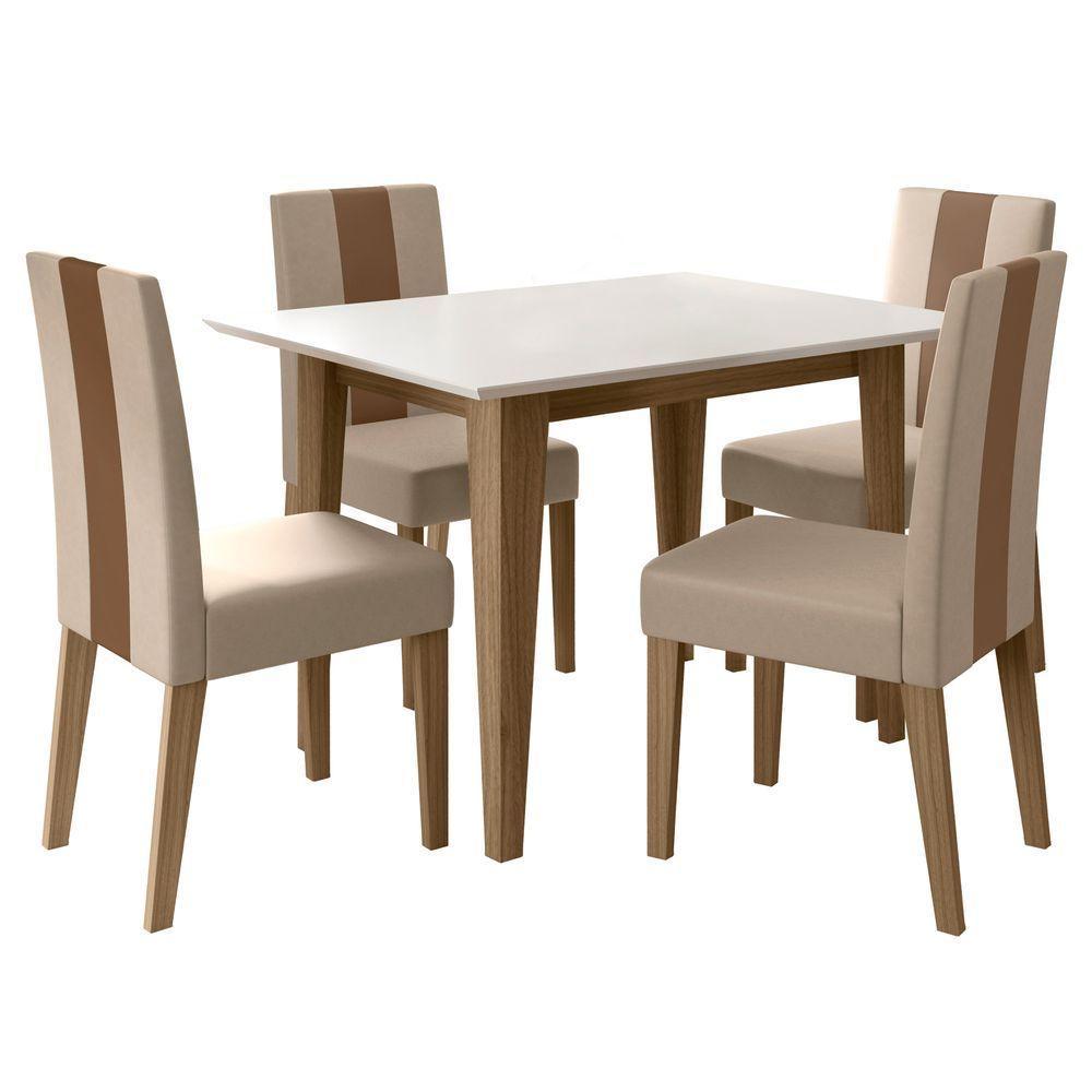 Conjunto Sala De Jantar Mesa Retangular Kate 120cm Com 4 Cadeiras Linea Carvalho/off White/marfim - Poliman - 1