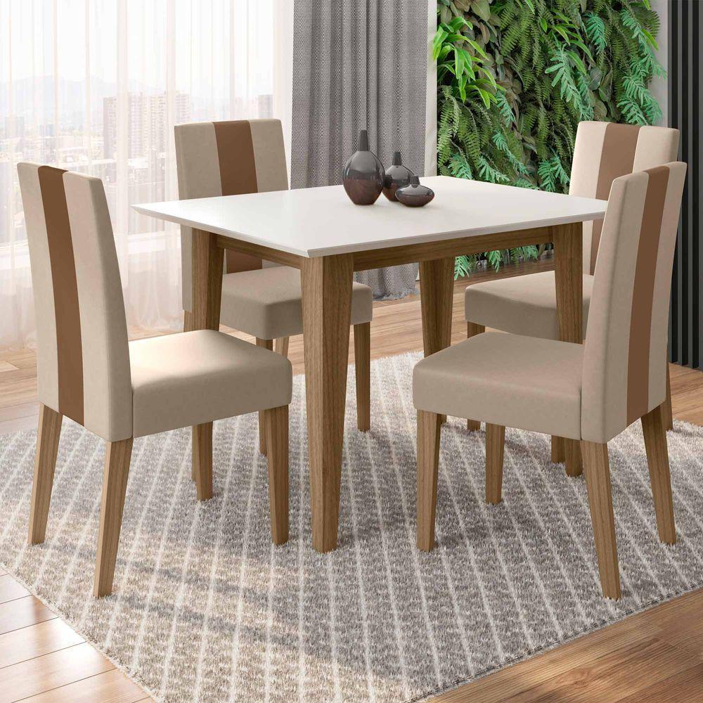 Conjunto Sala De Jantar Mesa Retangular Kate 120cm Com 4 Cadeiras Linea Carvalho/off White/marfim - Poliman - 2