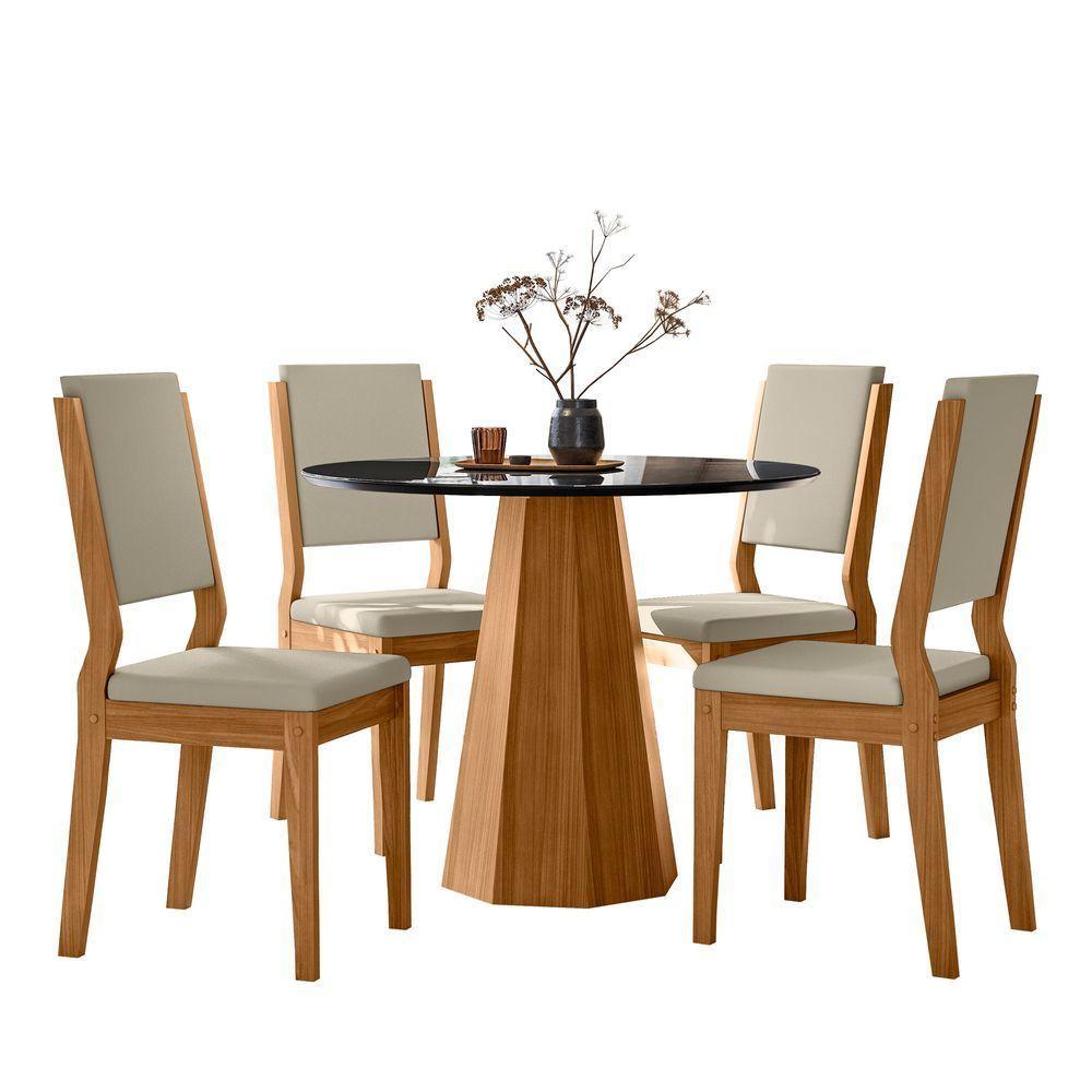 Conjunto Sala De Jantar Mesa Isis 1,00m Com 4 Cadeiras Carol Ypê/preto/ja01 - New Ceval  - 2
