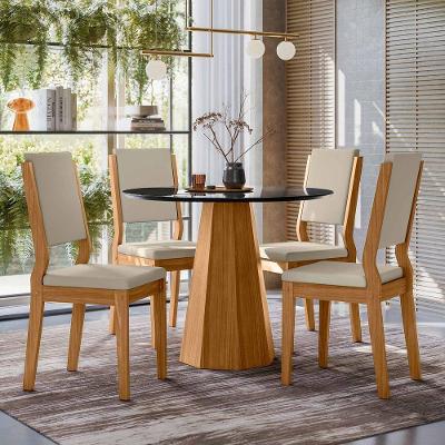 Conjunto Sala De Jantar Mesa Isis 1,00m Com 4 Cadeiras Carol Ypê/preto/ja01 - New Ceval 