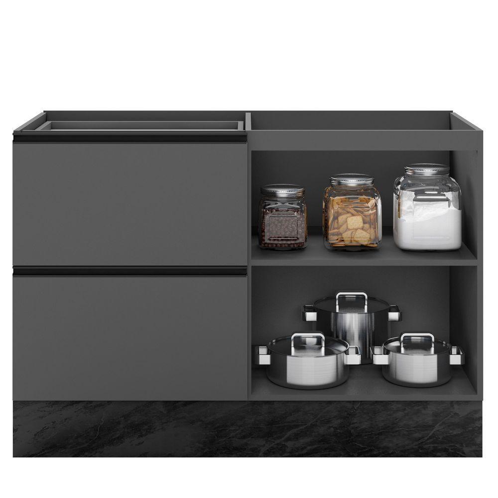 Balcão Para Pia Descolada 120cm 1 Porta 3 Gavetas Com Porta Talher Etna Sem Tampo Grafite - Poliman - 2