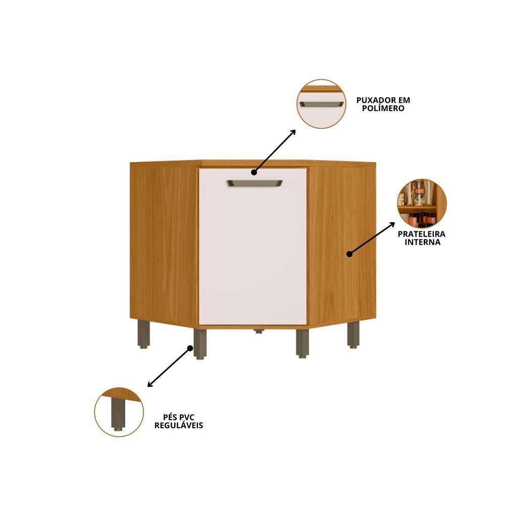 Balcão Canto 1 Porta Com Tampo Criare Freijó/off Acetinado - Poliman - 3