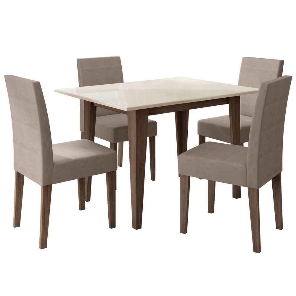 Conjunto Sala De Jantar Mesa Retangular Kate Com Vidro 120cm E 4 Cadeiras Josi Amêndoa/off White - Poliman - 2