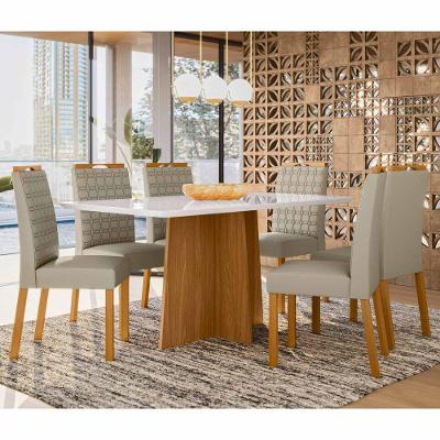 Conjunto Sala De Jantar Mesa Anitta 1,60m Com 6 Cadeiras Mariah Ypê/off White/ja01 - New Ceval