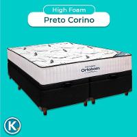 Box Bau Blindado Preto + Colchão Casal High Foam Ortobom