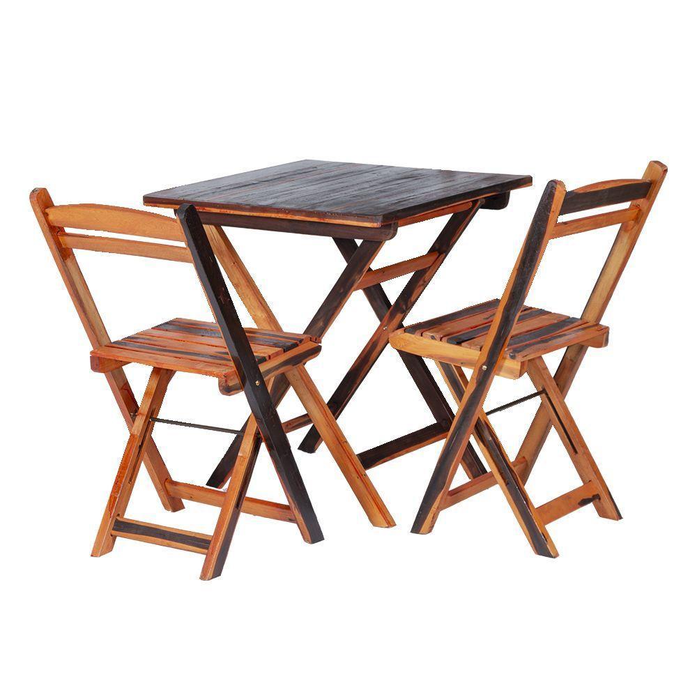 Conjunto Mesa Dobrável Com 2 Cadeiras 100% Madeira Maciça Ypê Cerejeira - 1