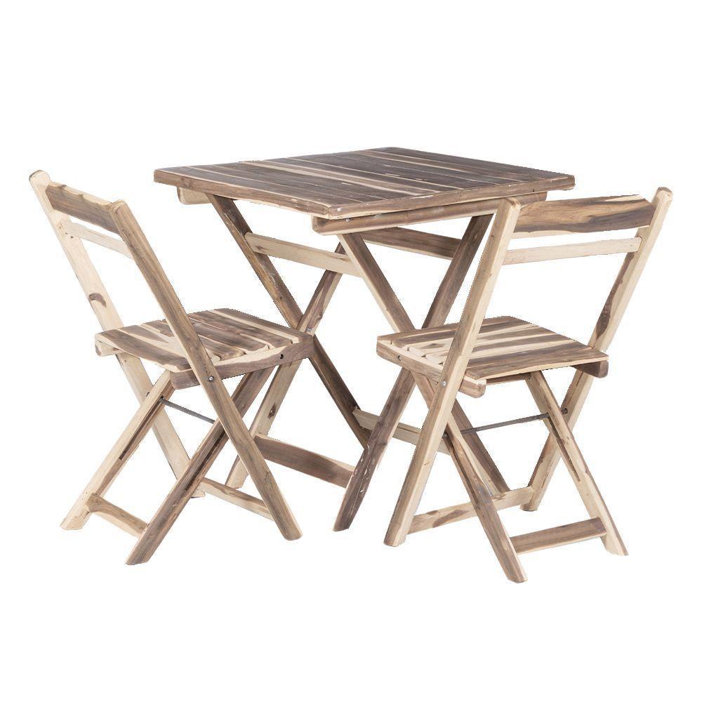 Conjunto Mesa Dobrável Com 2 Cadeiras 100% Madeira De Lei Ypê Natural - 1