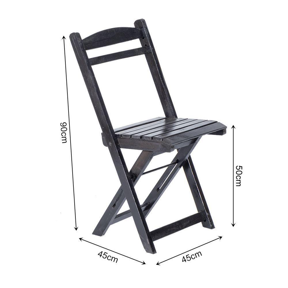 Conjunto Mesa Dobrável Com 2 Cadeiras 100% Madeira Maciça Ypê Preto - 2
