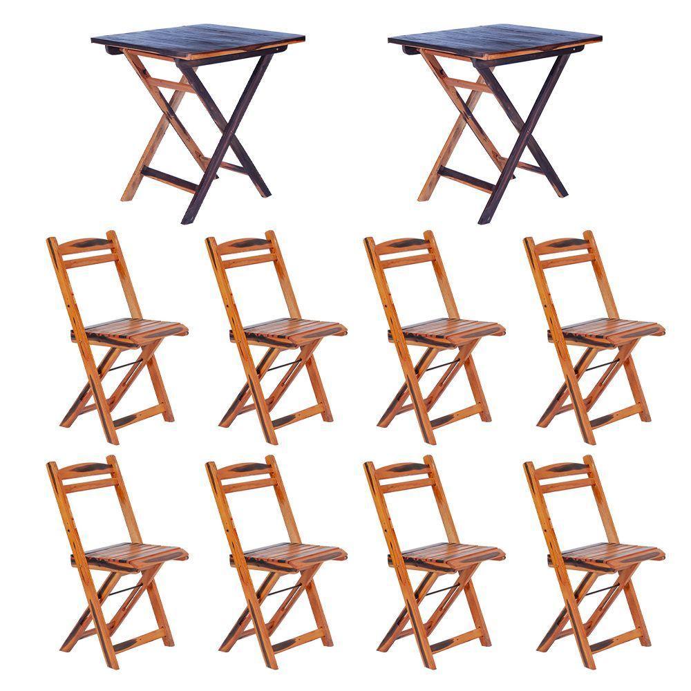 Conjunto 2 Mesas Dobráveis Com 8 Cadeiras 100% Madeira Maciça Ypê Cerejeira - 2